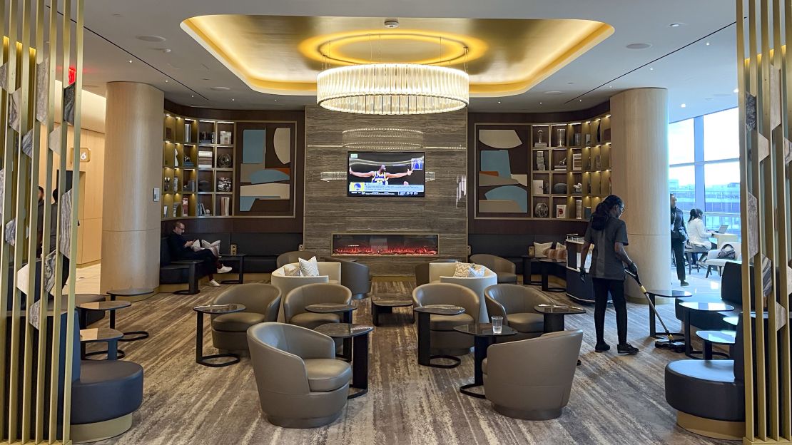 A photo of a seating area toward the front of the Delta One Lounge