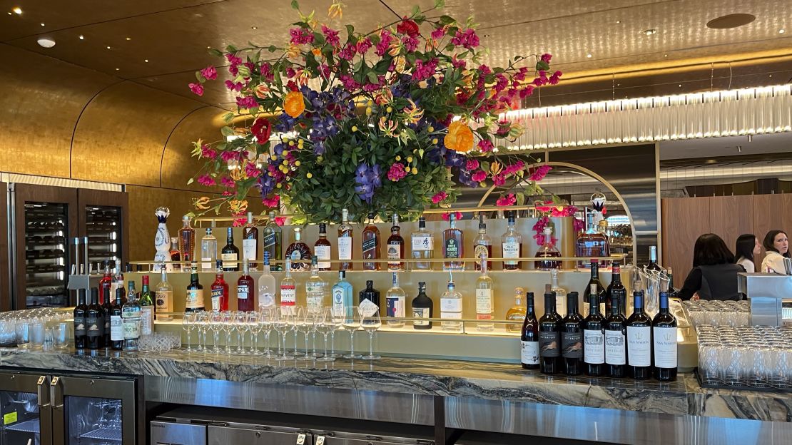 A photo of wine and liquor bottles at the Delta One Lounge's bar