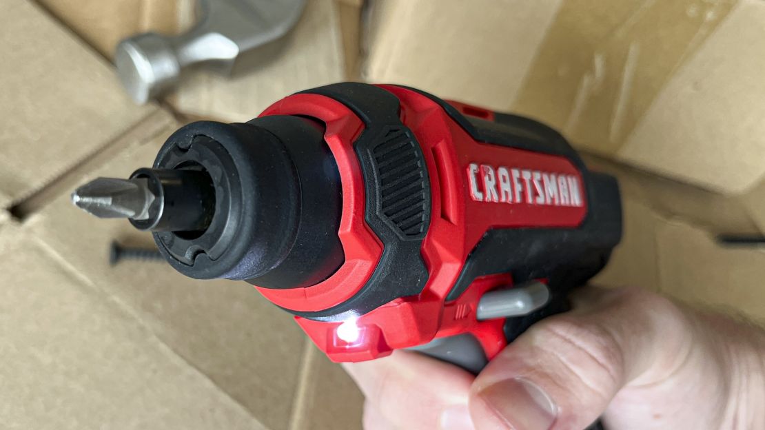 The LED light on the Craftsman Cordless Screwdriver lights up as the trigger is pulled.