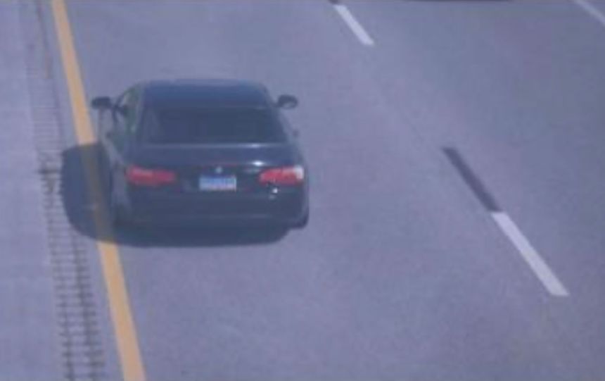 An image captured by a license plate reader placed by the Scott County Sheriff's Office shows the shooter's BMW on Interstate 80 near Wolcott, Indiana.
