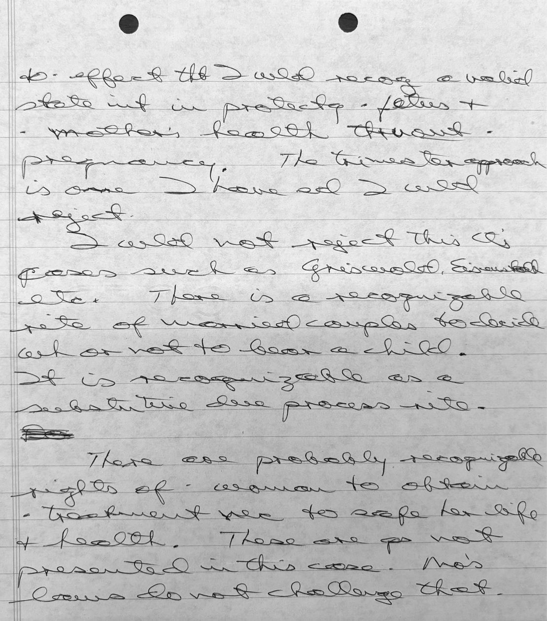 Handwritten notes from Justice Sandra Day O'Connor's papers on a major abortion case in 1989.