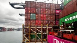 The ONE Modern vessel, owned by Japanese shipping company Ocean Network Express, is transporting Chinese-made goods to Houston, Texas.