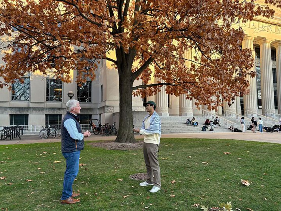 John King speak with University of Michigan student Joseph Fisher in Ann Arbor.