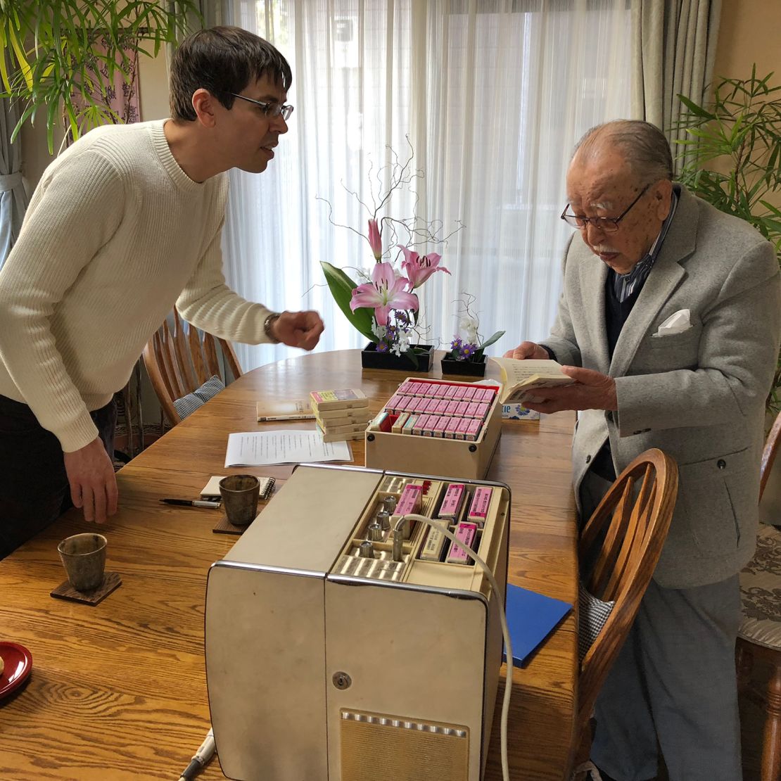 Shigeichi Negishi, then 95, shows author Matt Alt his invention in 2018.