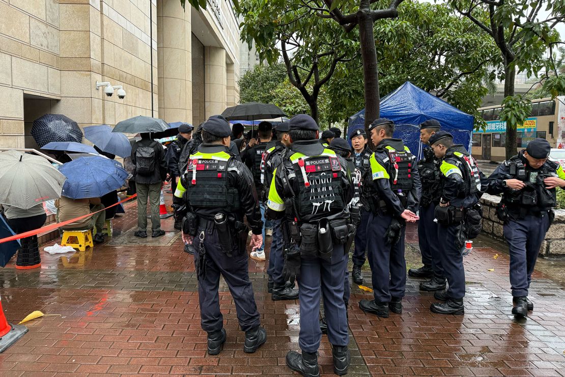 Heavy police presence is seen outside the West Kowloon Law Courts Building ahead of the national security trial against pro-democracy media tycoon Jimmy Lai, in Hong Kong, China on November 20, 2024.