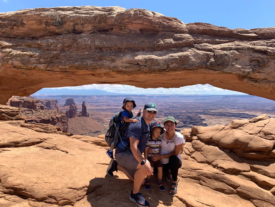 Here's Andrew and Shallen hiking with their two kids. The couple pride themselves on always working as a team.