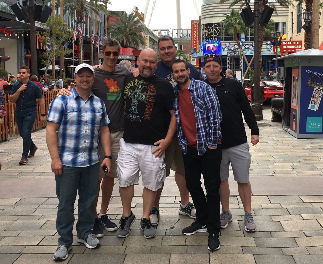 Brandon Griggs and his Utah buddies on the Vegas Strip in March 2020, days before Covid shut down the country.