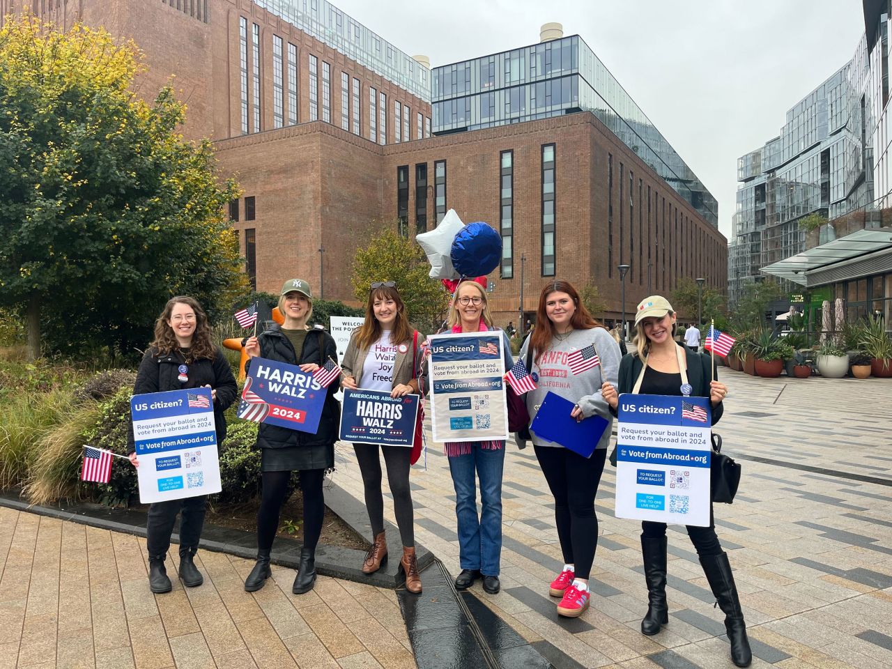 Members of Democrats Abroad handed out "how to vote" cards at the Battersea Power Station in London on Saturday.