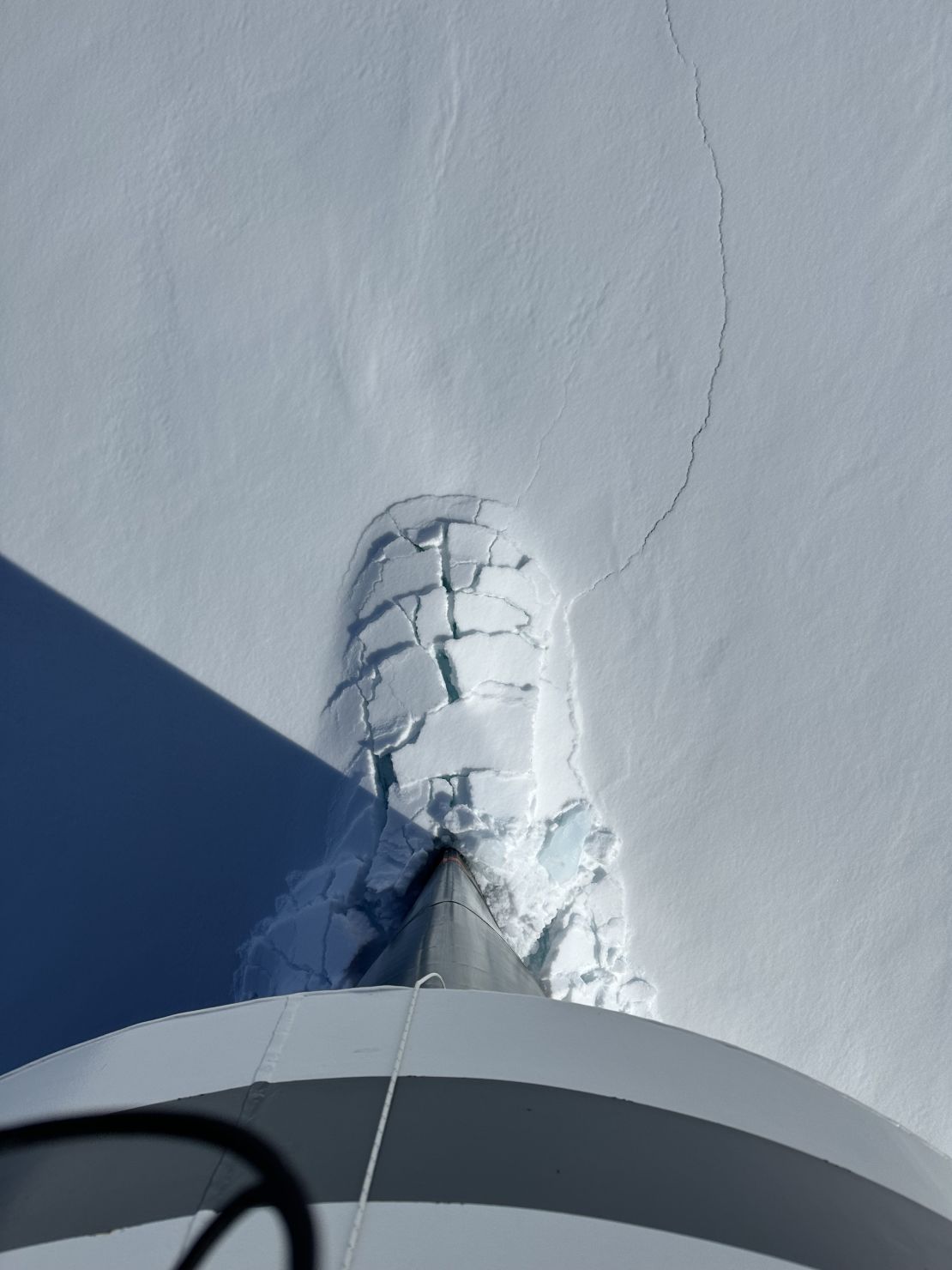 The Seabourn Pursuit uses its ice-cutting bow in Antarctica.