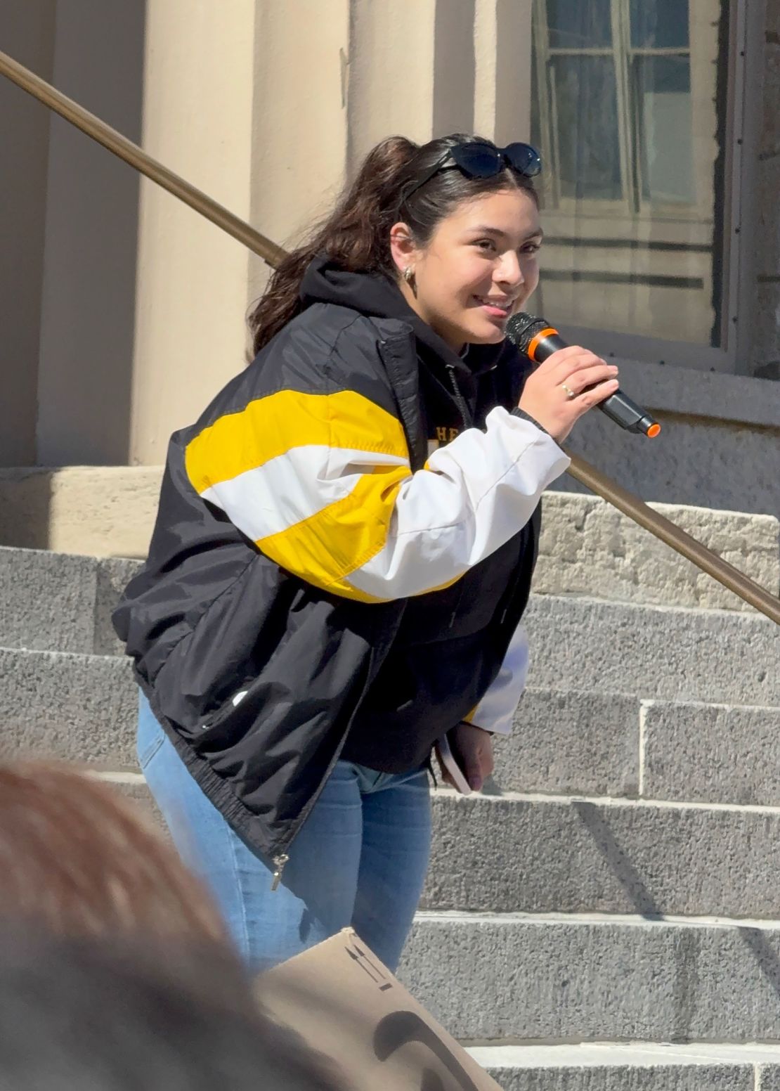 Daniela Pintor-Mendoza, a sophomore at the University of Iowa, spoke at a demonstration against the decision to shut down three living learning communities on campus last weekend.