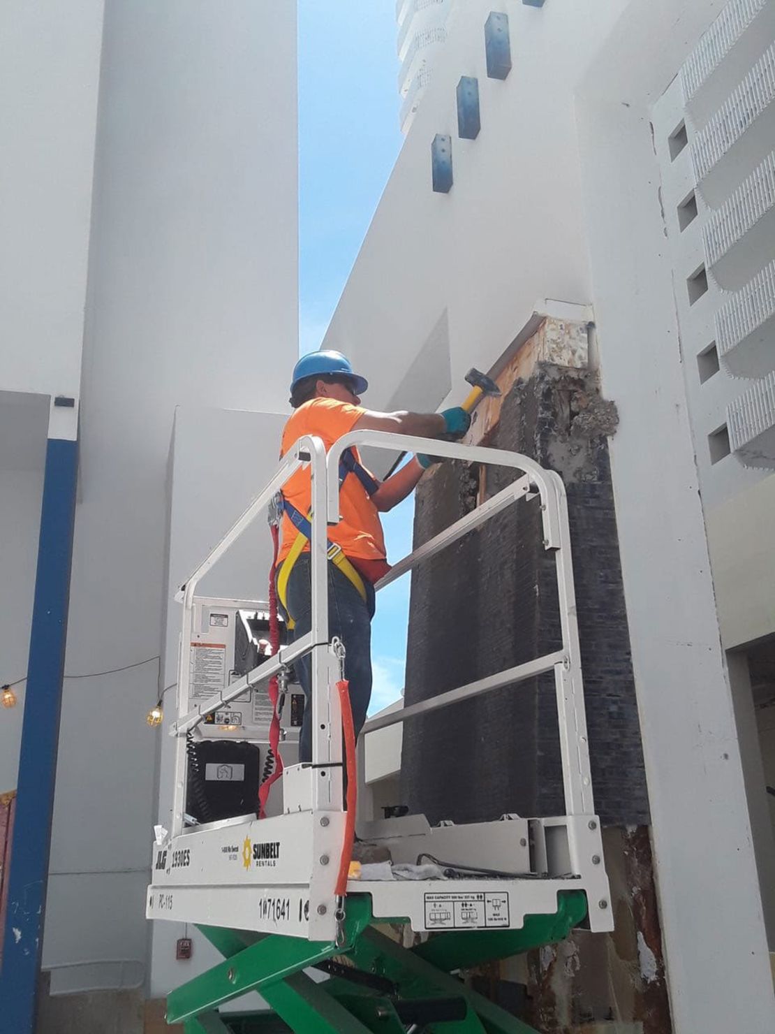 Reinaldo Quintero rebuilding a residential condo building in early 2019 after Hurricane Michael hit Panama City in October 2018.