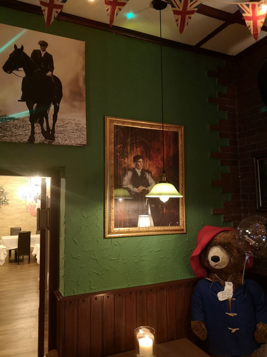 The pub has lifesize Paddington Bears alongside 'Peaky Blinders' portraits.