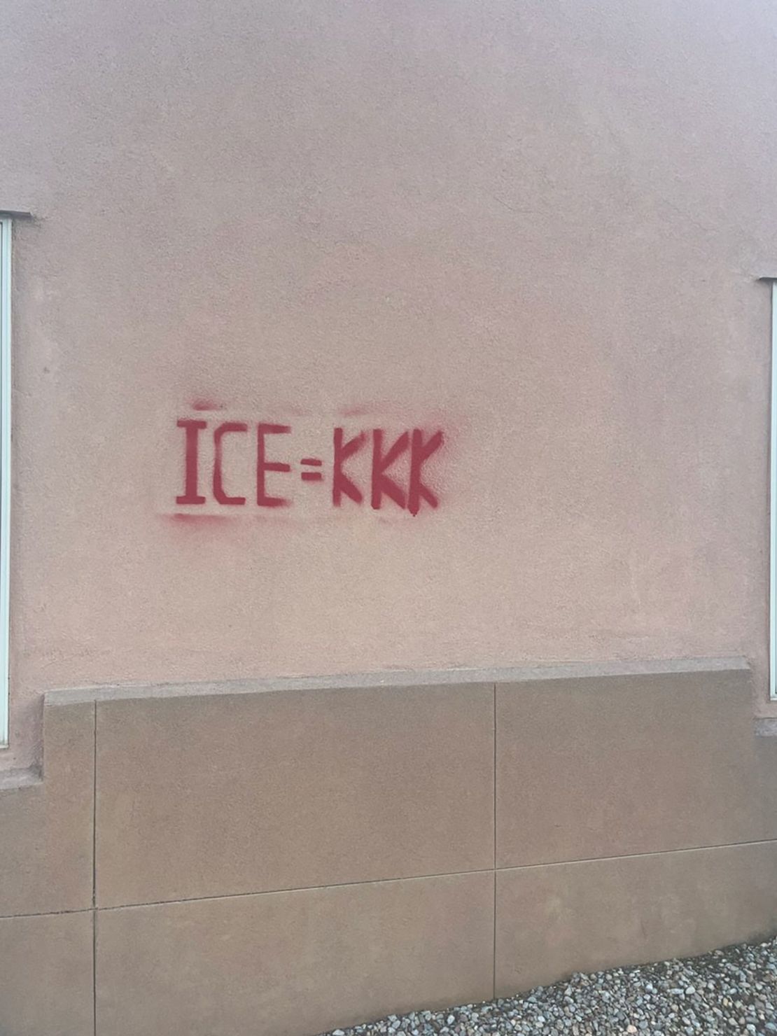 Sunday, Graffiti is seen on the registered office building.