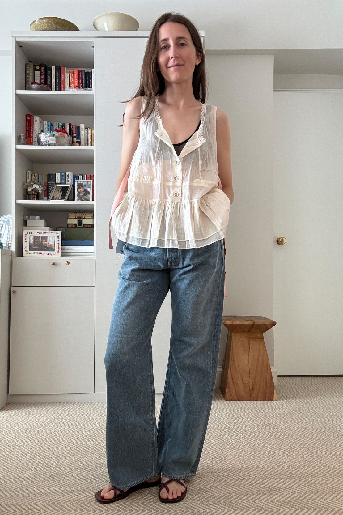 New York-based stylist and newsletter author Becky Malinsky wearing Auralee jeans.