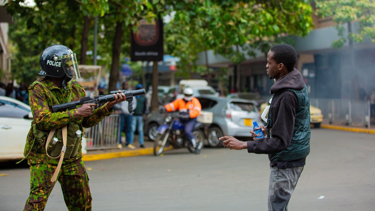 Police are breaking up peaceful protesters with tear gas and water cannons around the city center in Nairobi.