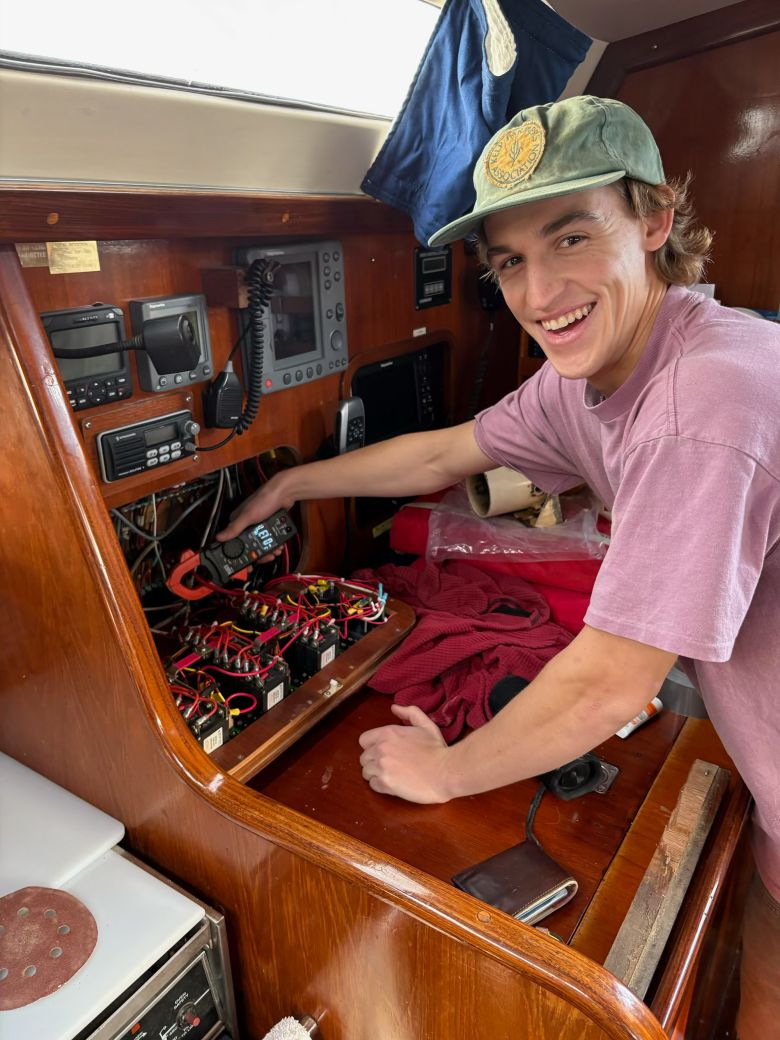 Pat Rabin is seen here in December 2024 at Moss Landing Harbor in California. The group had to make a slew of repairs and upgrades as they prepared the boat for departure.