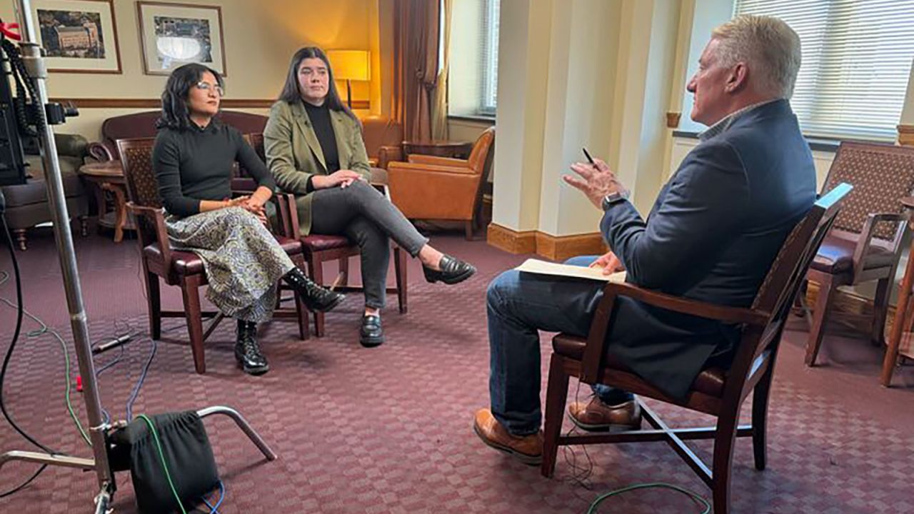 John King speaks with University of Michigan students Anushka Jalisatgi and Jade Gray in Ann Arbor, Michigan.