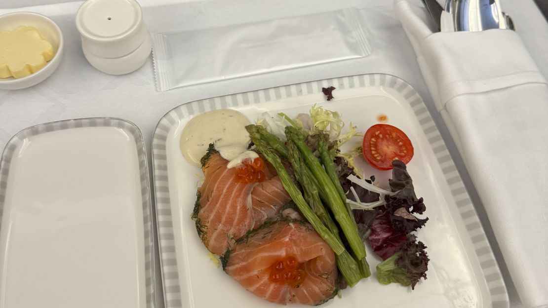 Salmon starter on Singapore Airlines in business class