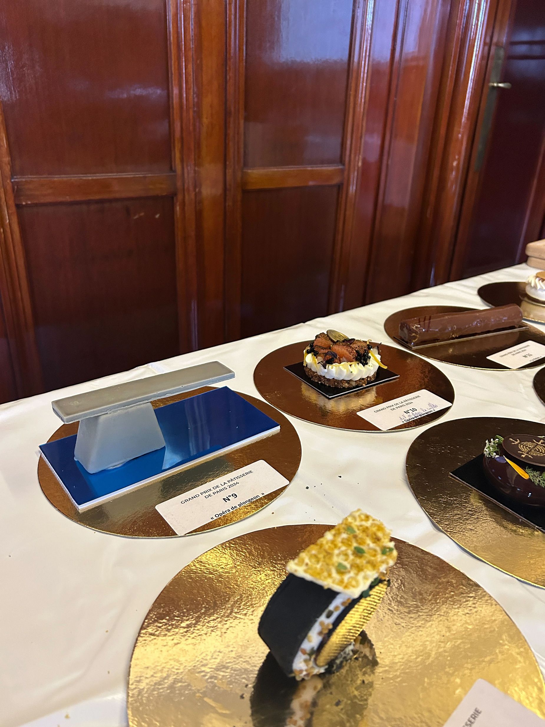 The winning pastry is a French opéra cake in the nontraditional shape of a diving platform.