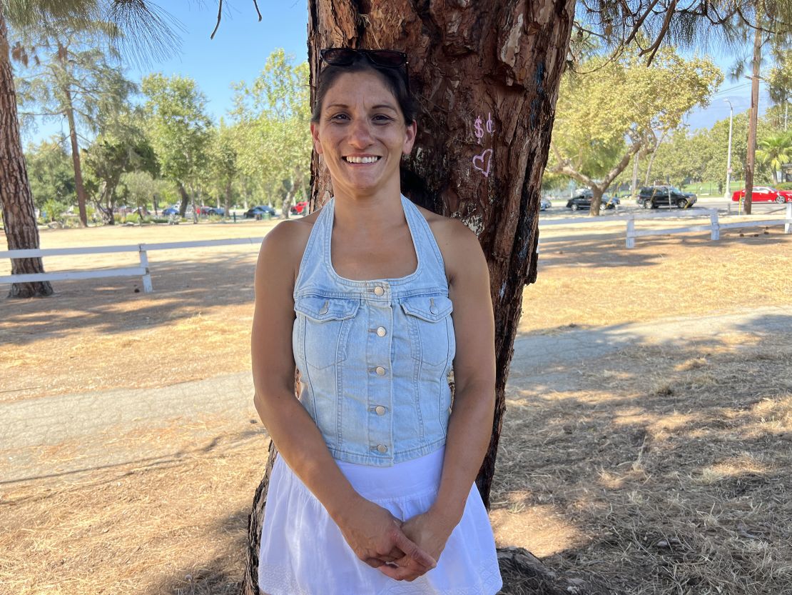 Sha, standing in Griffith Park in Los Angeles, says she has been homeless for five years.