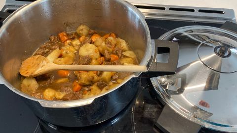 Beef stew in a Kuhn Rikon pressure cooker