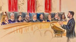 This sketch from court shows Jeremy Feigenbaum, the soliciter general of New Jersey, speaking to the US Supreme Court on May 15, 2025, during oral arguments in a case about the enforcement of President Donald Trump's birthright citizenship order. 