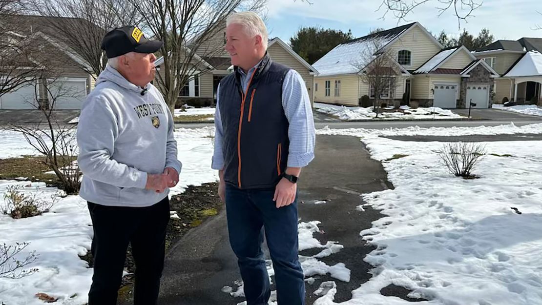 John King talks to Mickey Brown in Hanover Township, Pennsylvania.
