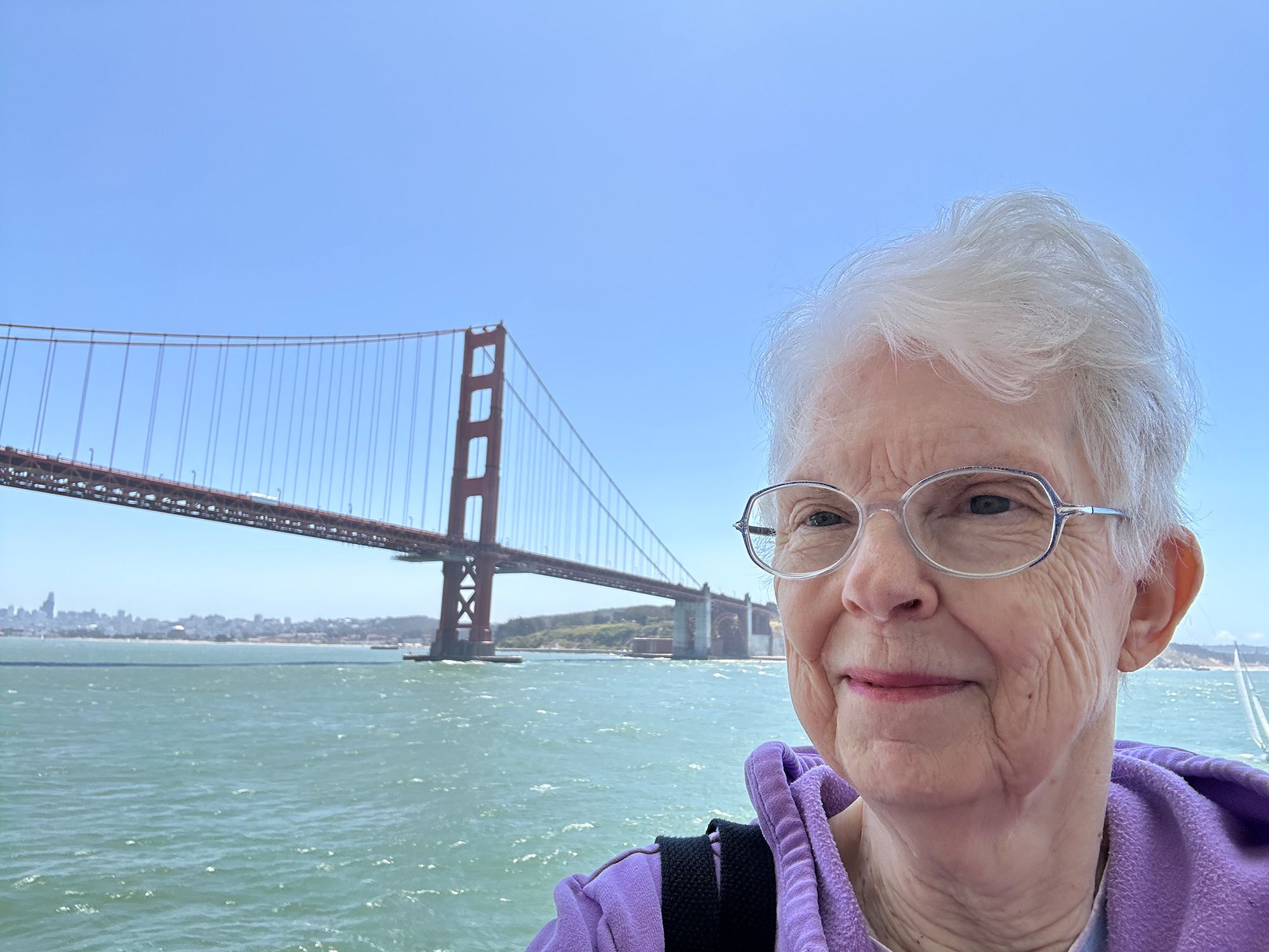 Sharon Lane bought a cabin on board Villa Vie Odyssey, a residential cruise ship circumnavigating the globe. For Lane, pictured here on the Odyssey's deck as the ship passed under the Golden Gate Bridge, this was the fulfilment of a long-time dream.
