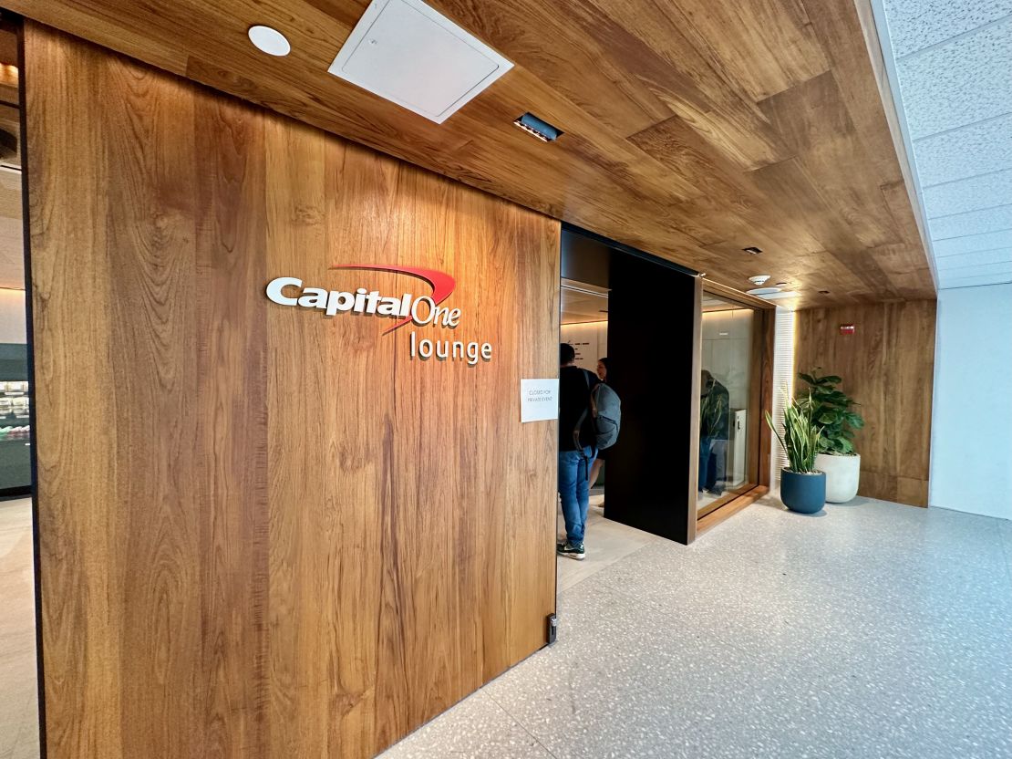 A photo of the entrance to the Capital One Lounge at Washing ton-Dulles International Airport (IAD)