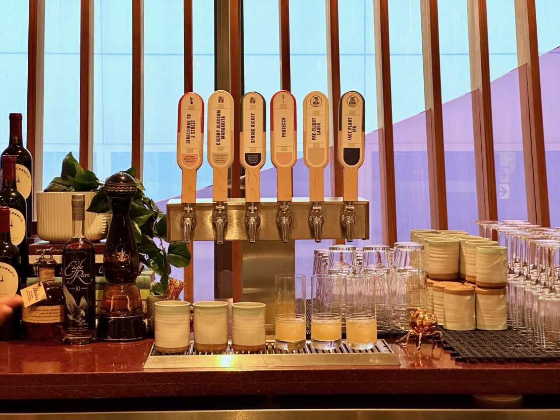 A photo of drink taps at the Capital One Lounge at Washington Dulles International Airport (IAD)