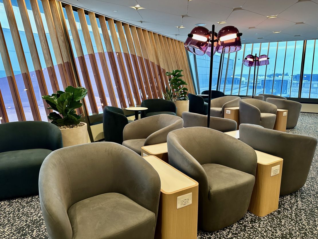 A photo of lounge chairs at the Capital One Lounge in Washington Dulles International Airport (IAD)