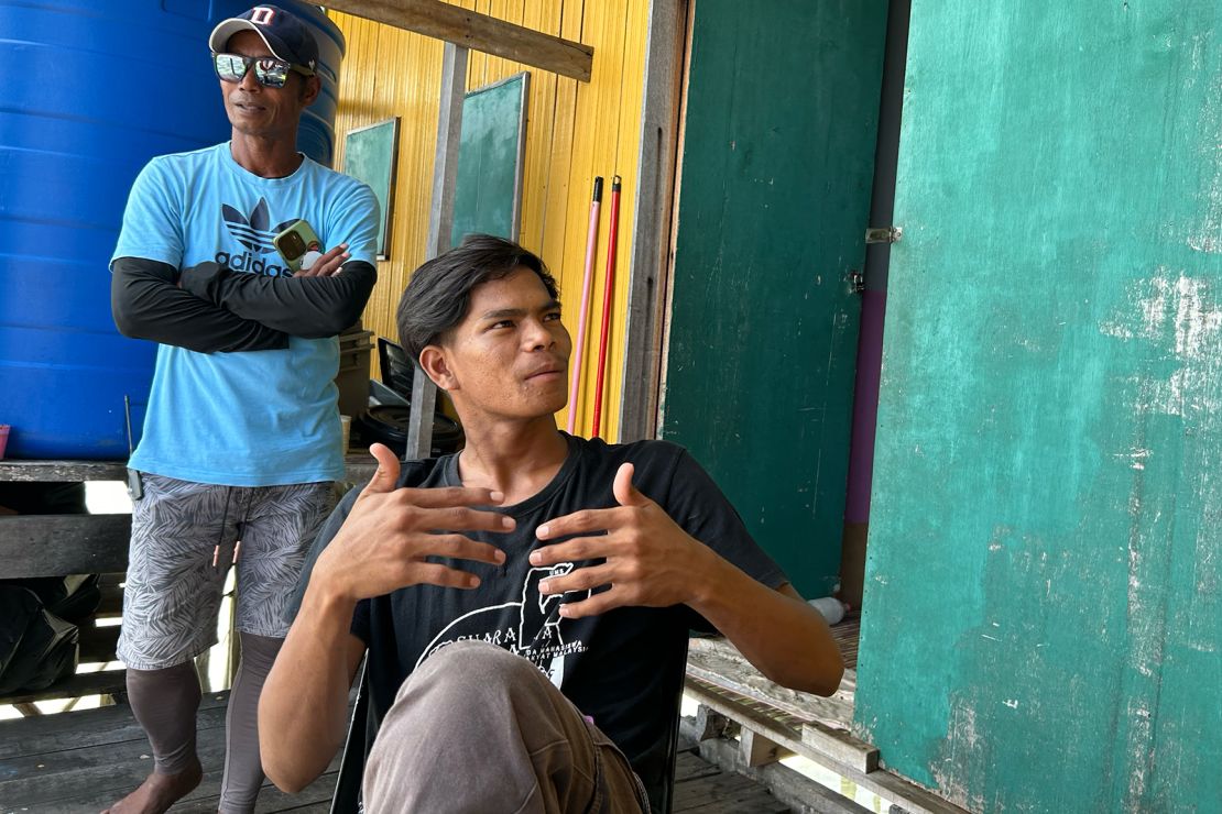 Bilkuin Jimi Salih speaks during an interview with CNN on Omadal Island, Malaysia.