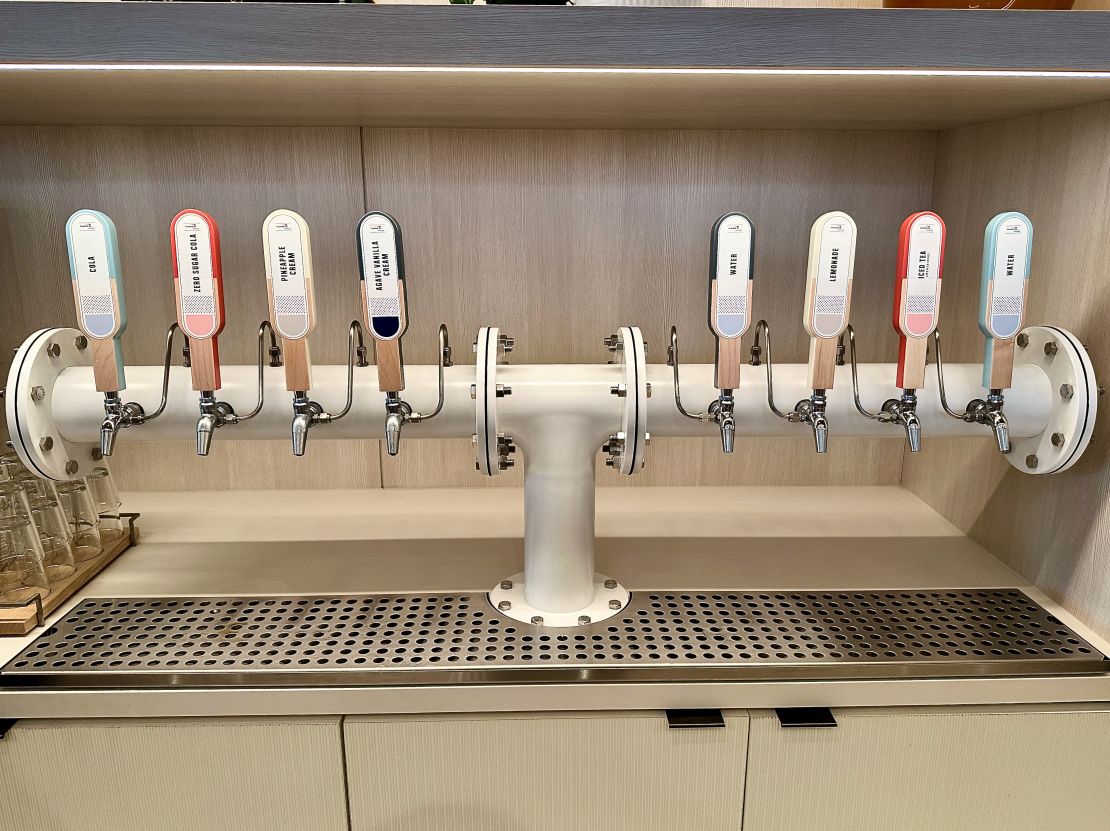 A photo of soda taps at the Capital One Lounge at Washington Dulles International Airport (IAD)