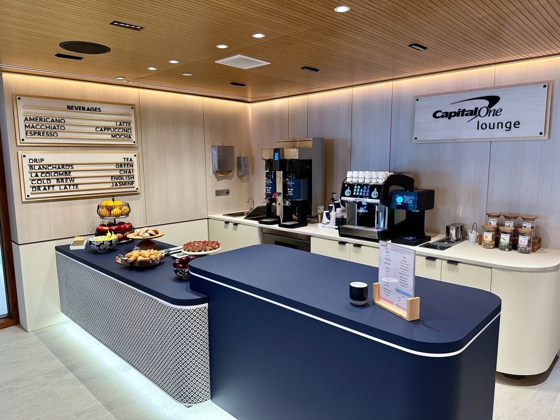 A photo of the coffee bar at the Capital One Lounge at Washington-Dulles International Airport (IAD)