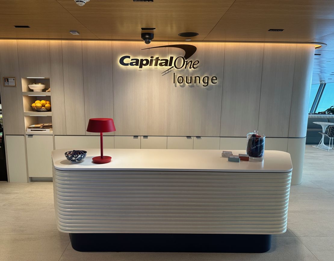 The check-in desk for the Capital One Lounge at Washington-Dulles International Airport (IAD)