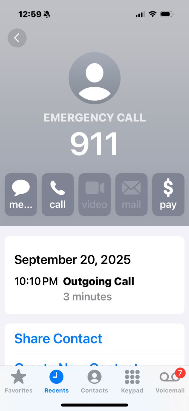 A screenshot of Zeek's call log from the night he was shot.