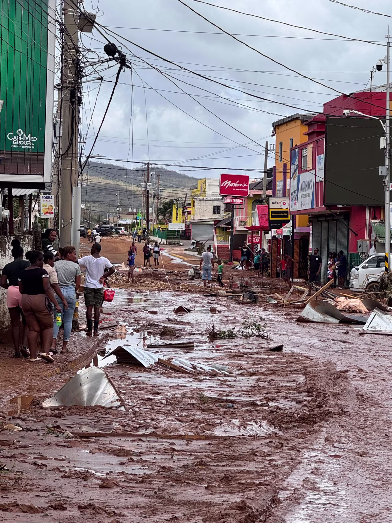 Storm damage from Hurricane Melissa is seen in Santa Cruz, Jamaica, on Wednesday.