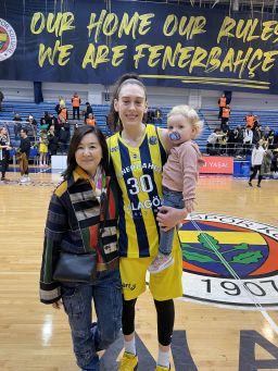 New York Liberty owner Clara Wu Tsai with Breanna Stewart on a 2023 recruitment trip to Turkey