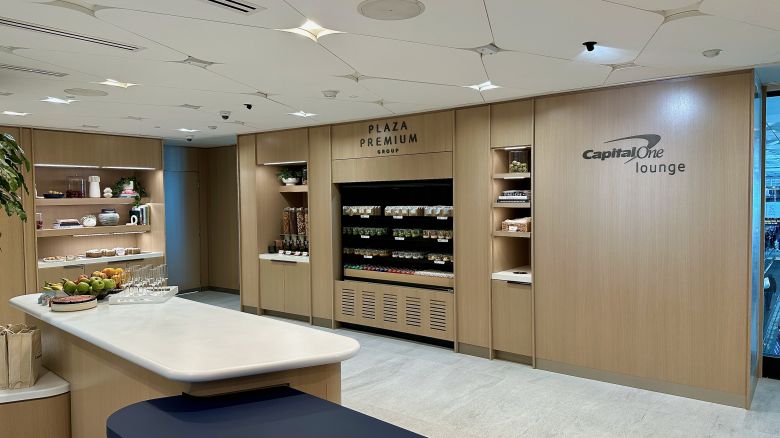 A photo of the grab-and-go area at the Denver Capital One Lounge