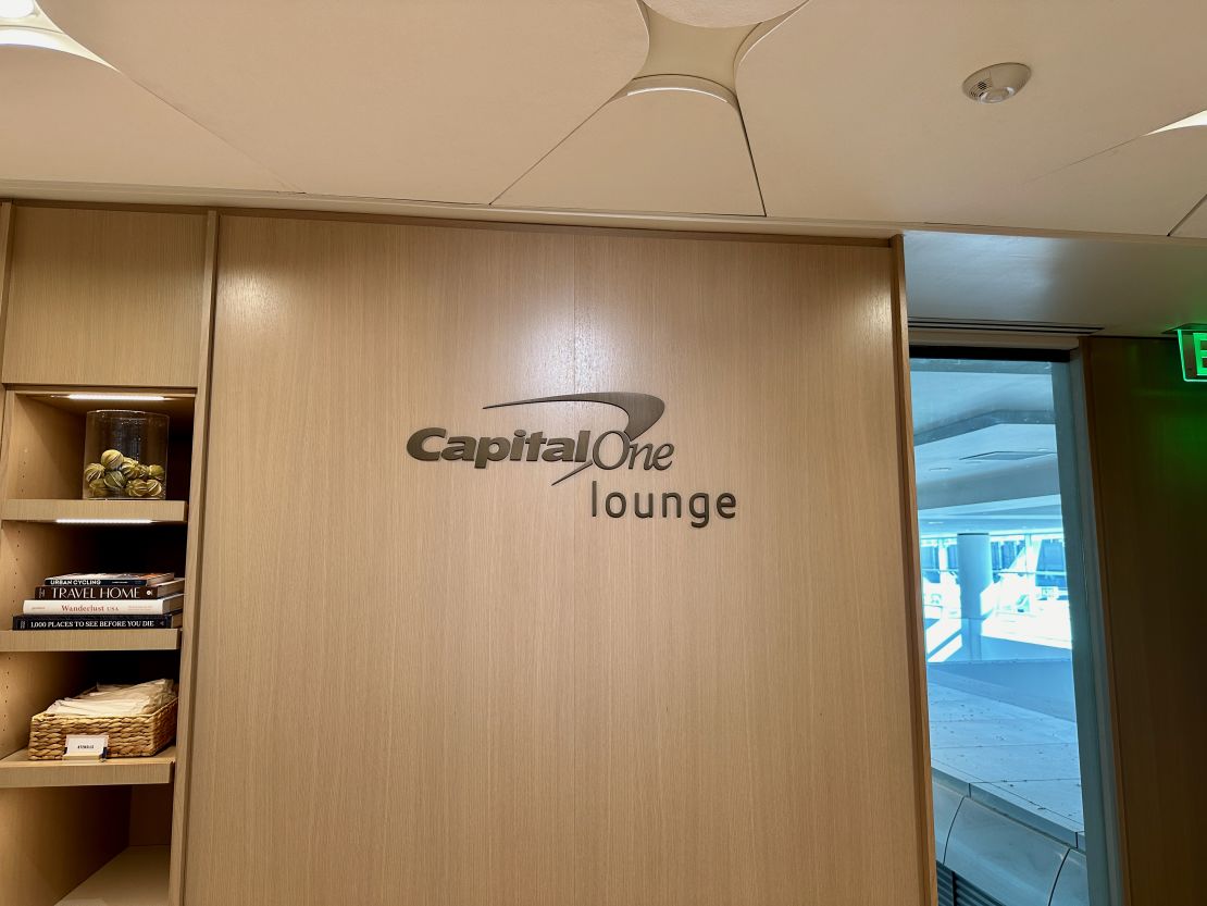 A photo of a Capital One Lounge sign at Denver International Airport (DEN)