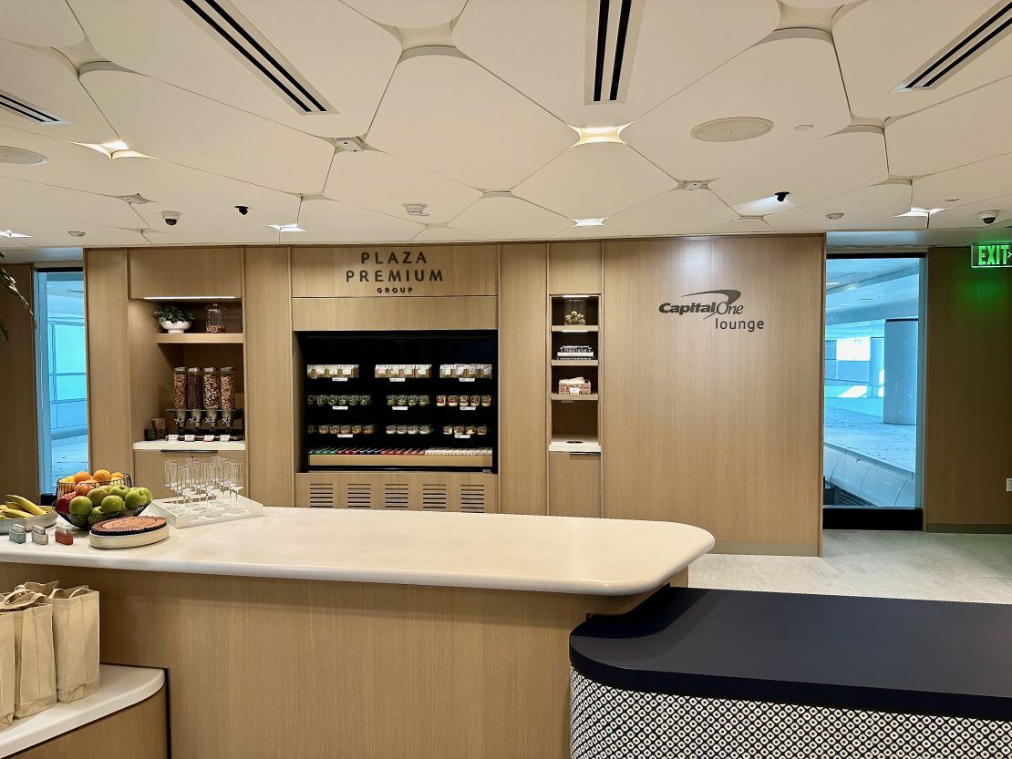 A photo of the grab-and-go food area at the Capital One Lounge in Denver