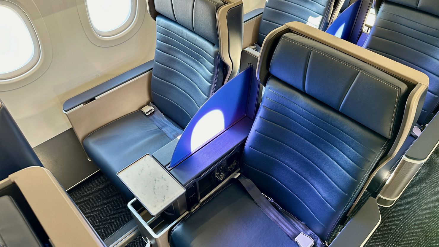 A photo of United's A321neo first class seat