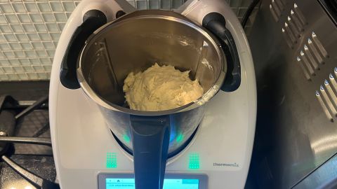 Kneaded dough visible in the bowl of a Thermomix TM6