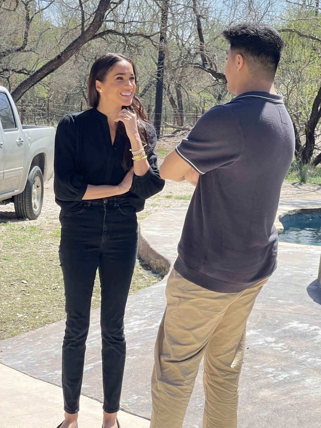 Meghan, Duchess of Sussex visits John Martinez, nephew of Irma Garcia, a schoolteacher killed in 2022 in the school shooting in Uvalde, Texas.