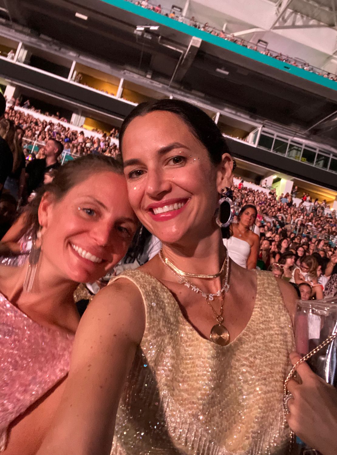 (From left) Joanie Goldfarb and Carola Lovering at the Eras Tour in Miami in October.