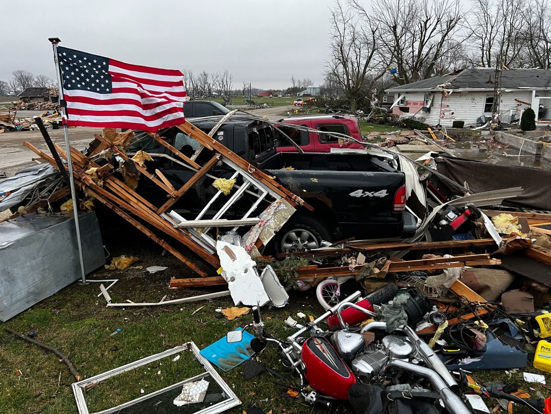 Storm damage is seen in Winchester, Indiana, on March 15, 2024.