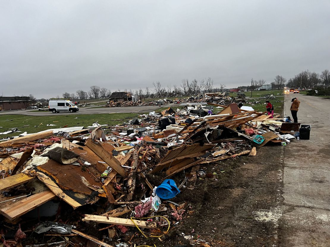 Storm damage is seen in Winchester, Indiana, on March 15, 2024.
