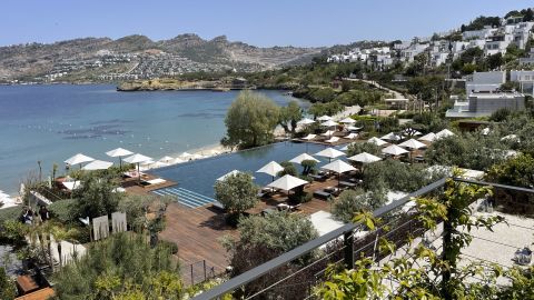 A photo of a pool and chairs at the Bodrum Edition hotel