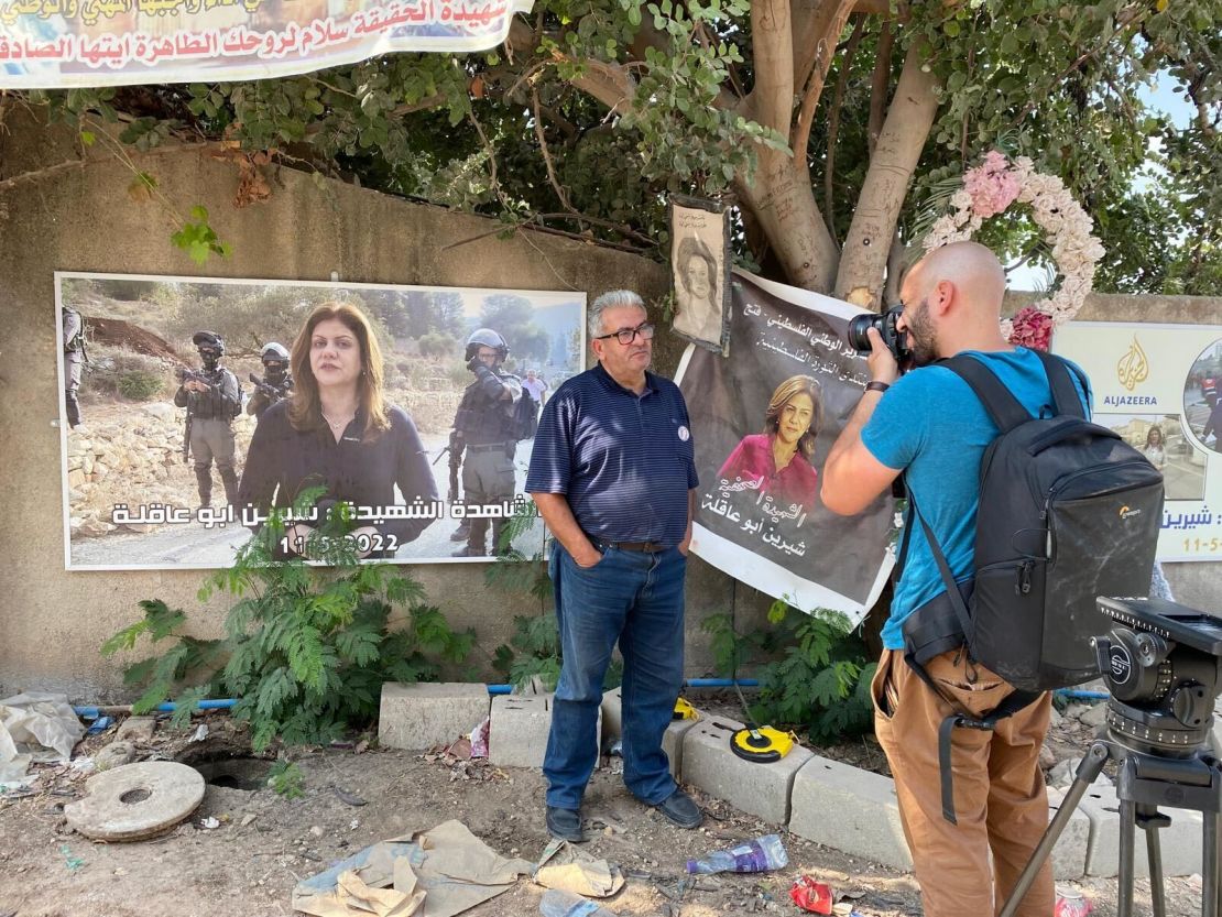 Ali Al-Samoudi outside the entrance of Jenin Camp, in Jenin, West Bank in 2022