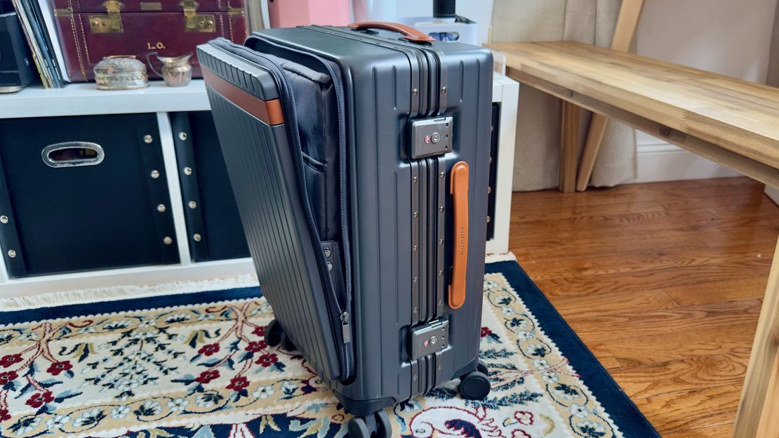 A photo of the Carl Friedrik The Carry-On X with its front document pocket open